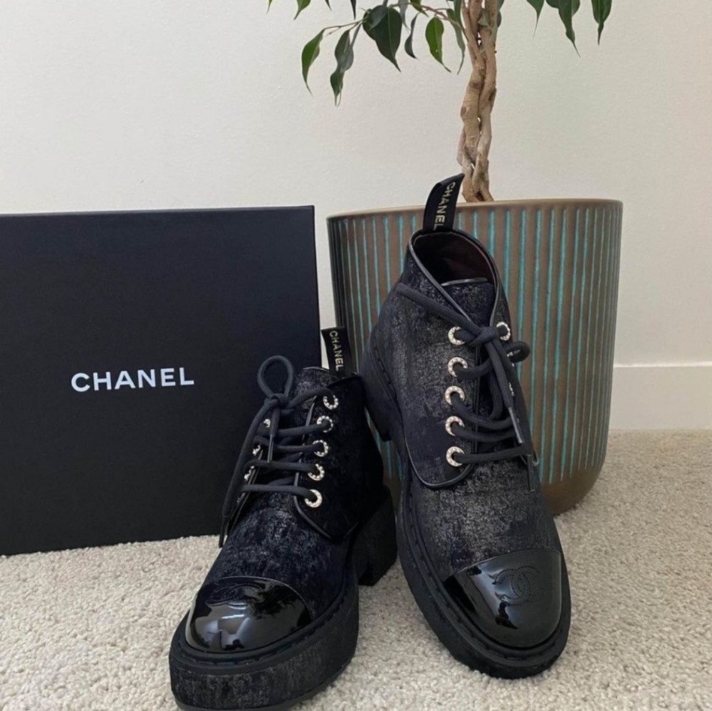 Chanel lace up boots